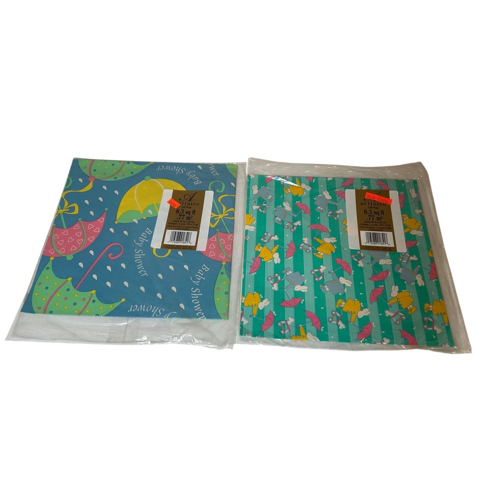 Vintage Artfaire Gift Wrap Baby Shower 8.3 sq ft Bunny Wrapping Paper Sheets